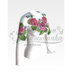 Набір бісеру Preciosa для вишивки бісером до заготовки жіночої блузки – вишиванки Рожеві троянди, фіалки (БЖ009кБннннb)