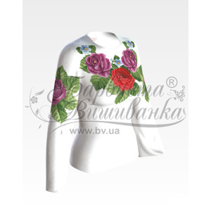 Набір бісеру Preciosa для вишивки бісером до заготовки жіночої блузки – вишиванки Лілові троянди, фіалки (БЖ010кБннннb)