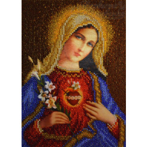 Картина вишита бісером Барвиста Вишиванка  Ікона Відкрите Серце Марії 16х22 (ОТ080ан1622)