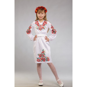 Заготовка дитячого плаття на 9-12 років Червоні маки, ромашки, колоски для вишивки бісером (ПД012кБ40нн)