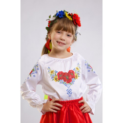 Пошита дитяча блузка-вишиванка Маки орнамент для вишивки бісером і нитками БД003кБ3601