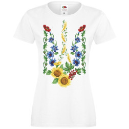 Жіноча футболка-вишиванка  Тризуб «Квіти України» для вишивки бісером (ФЖ034хБ4201)
