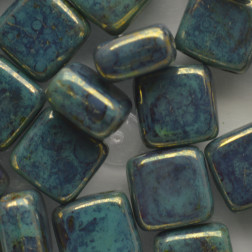 CzechMates Tile Bead 6mm(loose) :  Luster - Transparent Gold - Turquoise PB306-66-LG63140-1