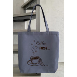 Пошита сумка-шопер Спочатку кава (англійською) (СШ025пГ4142)