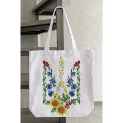 Пошита сумка-шопер  Тризуб «Квіти України»41x42для вишивки бісером і нитками (СШ028пБ4142)