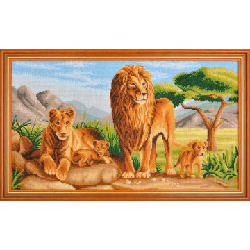 Картина вишита бісером Барвиста Вишиванка Сімейство левів 67х41 (АА013ан6335)