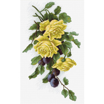 Набір для вишивки нитками Luca-s Жовті троянди зі сливами 18,5х32,5 см (B2230_out)
