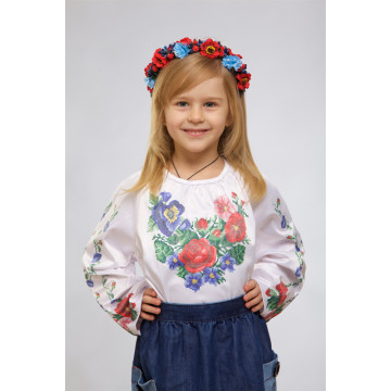 Набір бісеру Preciosa для вишивки бісером до заготовки дитячої блузки – вишиванки на 1-3 років Мальви, троянди, братки (БД013пБ28ннb)