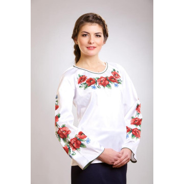 Пошита жіночої блузка-вишиванка Маки, волошки для вишивки бісером і нитками (БЖ003кБ4402)