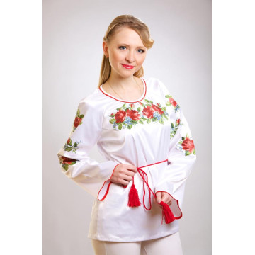 Пошита жіночої блузка-вишиванка Вишукані троянди, незабудки для вишивки бісером і нитками (БЖ020кБ4402)