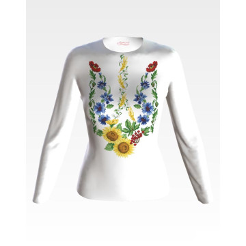 Набір ниток DMC для вишивки хрестиком до заготовки жіночої блузки – вишиванки  Тризуб «Квіти України» (ЖЕ034пБннннh)