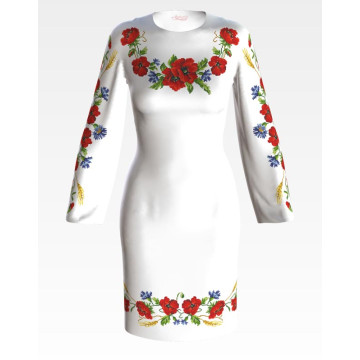 Пошита жіноча сукня-вишиванка Маки, волошки, колоски для вишивки бісером і нитками (ПЛ013кБ4204)