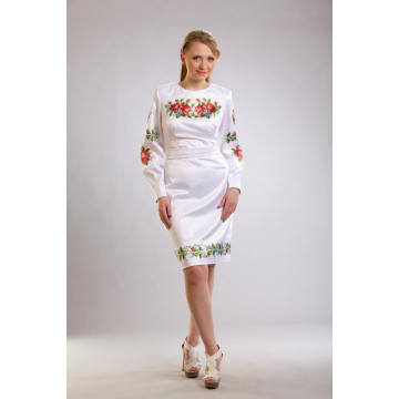 Пошита жіноча сукня-вишиванка Вишукані троянди, незабудки для вишивки бісером і нитками (ПЛ020кБ4805)
