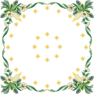 Схема Новорічна скатертина Різдвяні зіроньки для вишивки бісером і нитками на габардині. (ТР148пБ5252)