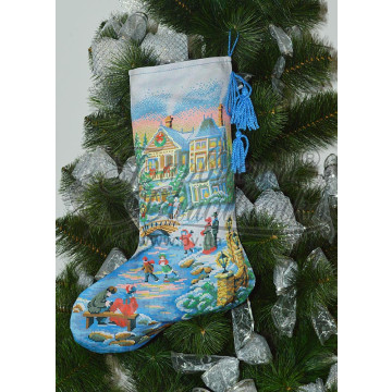Схема Пошитий новорічний чобіток Чарівна ковзанка для вишивки бісером і нитками на тканині (ТР155аБ3149)