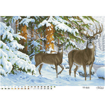 Схема картини Олені в зимовому лісі для вишивки бісером на тканині (ТТ015пн6343)