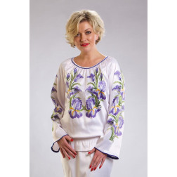 Сшитая женская блузка – вышиванка  Ирисы для вышивки бисером и нитками (БЖ015кБ4601)