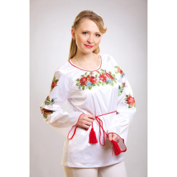 Сшитая женская блузка – вышиванка  Элегантные розы, незабудки для вышивки бисером и нитками (БЖ020кБ4402)