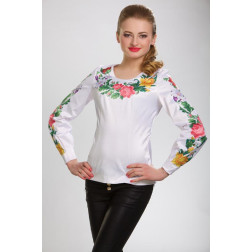 Сшитая женская блузка – вышиванка  Королевские цветы для вышивки бисером и нитками (БЖ023кБ4604)