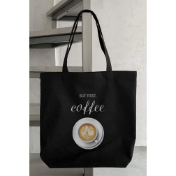 Сшитая сумка-шоппер  Но сначала кофе (СШ013пЧ4142)