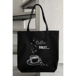 Сшитая сумка-шоппер  Сначала кофе (на английском) (СШ025пЧ4142)