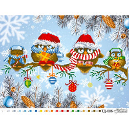 Схема картины Совиное семейство (Серия: Новогодние совы) для вышивки бисером на ткани (ТД006пн4230)
