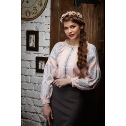 Sewed women's shirt (Ukrainian boho vyshyvanka) with printed pattern for embroidering Barvysta Vyshyvanka Necklace (JE003lP4202_020_016)