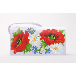 DMC thread kit for cross stitch embroidery for Sewed clutch bag (Ukrainian vyshyvanka) Poppies, chamomiles, cornflowers KL001pW1301h