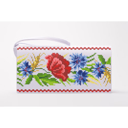 DMC thread kit for cross stitch embroidery for Sewed clutch bag (Ukrainian vyshyvanka) Red poppies, cornflowers, spikelets KL180pW1301h