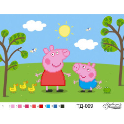 Bead embroidery kit Barvysta Vyshyvanka Peppa Pig and George Pig (The Peppa Pig series) А4(30x21) (TD009pn3021k)