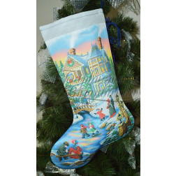 Fabric with stamped cross stitch for cross stitch embroidery Barvysta Vyshyvanka Sewed Christmas stocking Evening ice rink 31x49 (TR157aW3149)