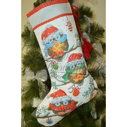 Fabric with stamped cross stitch for cross stitch embroidery Barvysta Vyshyvanka Sewed Christmas stocking The Christmas Owls 31x49 (TR167aW3149)
