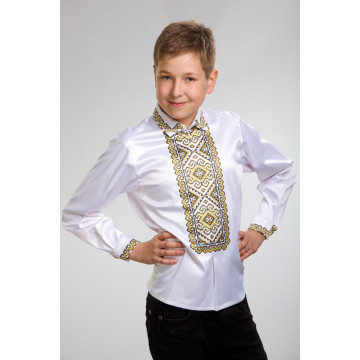 Fabric with stamped beads for bead embroidery Barvysta Vyshyvanka Kid`s shirt (Ukrainian vyshyvanka), 1-3 years Curly infinity (CD001cW28nn)