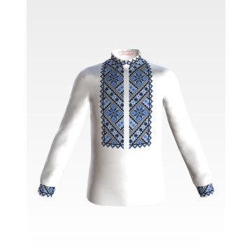 Fabric with stamped beads for bead embroidery Barvysta Vyshyvanka Kid`s shirt (Ukrainian vyshyvanka), 1-3 years Heavenly blue (CD041cW28nn)